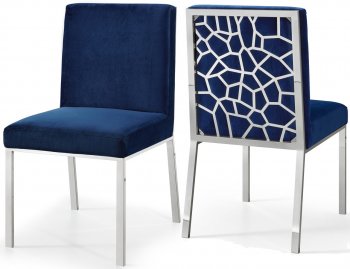 Opal Dining Chair 736 Set of 2 in Navy Velvet Fabric by Meridian [MRDC-736 Opal Navy]