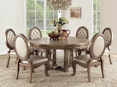 Orianne Round Dining Table 63785 in Antique Gold Acme