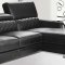 Black Full Italian Leather Sectional Sofa w/Adjustable Headrests