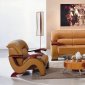 Camel Bonded Leather Modern Sofa w/Wooden Arm Rests