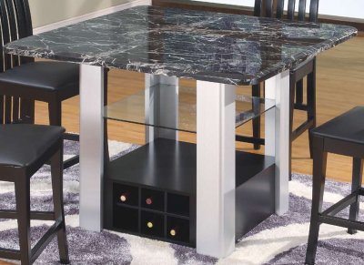 Marble Top Modern 5Pc Bar Table Set w/Wine Rack