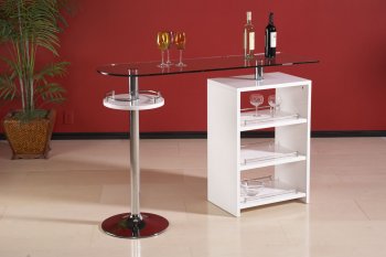 Clear Glass Top Modern Bar Table w/Gloss White Storage [CYBF-Delancey-Bar]