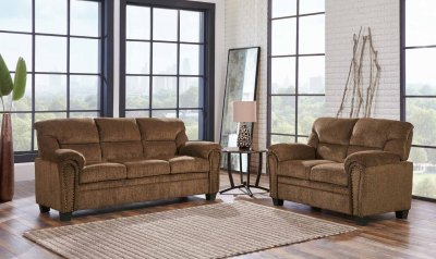 U1058KD Sofa & Loveseat Set in Tobacco Fabric by Global