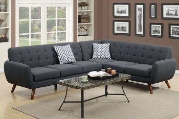 F6962 Sectional Sofa in Ash Black Linen-Like Fabric by Poundex [PXSS-F6962 Ash Black]