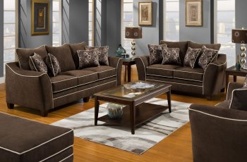 Java Fabric Modern Sofa & Loveseat Set w/White Lines & Options [AFS-3800-Java]