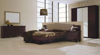 Mahogany Finish Modern Bedroom with Storage Drawers [EFBS-Miss Italia Comp 3 Leather]