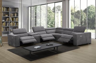 Picasso Power Motion Sectional Sofa in Dark Gray Fabric by J&M