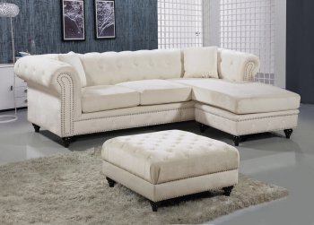 Sabrina Sectional Sofa 667 in Cream Velvet Fabric by Meridian [MRSS-667 Sabrina Cream]