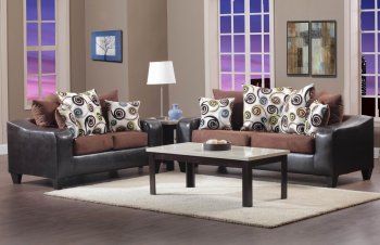 Chocolate Fabric & Dark Brown Vinyl Modern Loveseat and Sofa Set [PNS-U485]