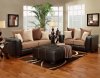 Saddle Fabric & Dark Brown Vinyl Modern Sofa and Loveseat Set