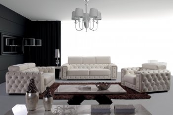 Lumy Sofa 3Pc Set in White Half Leather by VIG w/Crystals [VGS-Lumy White]