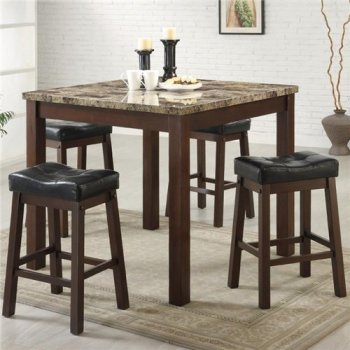 Brown Finish & Faux Marble Top Counter Height 5 Pc Dining Set [CRDS-150302]