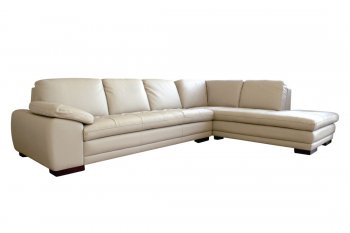 Modern Sectional Sofa with Tufted Leather Upholstery [AWSS-Park Avenue Beige]