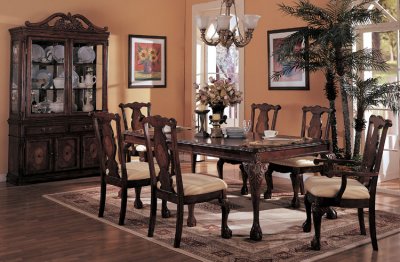 Distressed Walnut Finish Dining Room W/Detailed Moldings