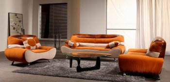 Two-Tone Leather & Microfiber Fabric Modern 3Pc Living Room Set [VGS-B316]