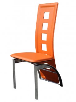 Set of 4 Orange Bicast Contemporary Dining Chairs w/Chrome Legs