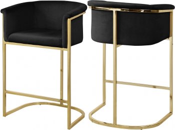 Donatella Counter Stool 700 Set of 2 in Black Velvet by Meridian [MRDC-700 Donatella Black]