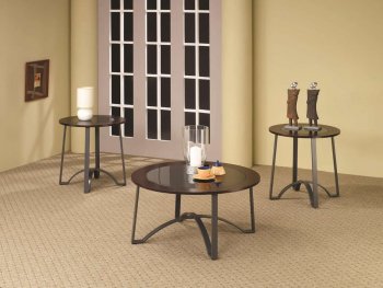 Black Metal Base & Black Glass Top Modern 3Pc Coffee Table Set [CRCT-720184]