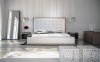 White & Walnut 4Pc Modern Bedroom Set w/Oversized Headboard Bed