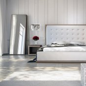 White & Walnut 4Pc Modern Bedroom Set w/Oversized Headboard Bed