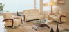 Beige Leather Living Room Set with Wooden Accents