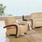 Beige Leather Living Room Set with Wooden Accents