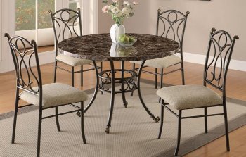 Round Marble Veneer 5Pc Modern Dining Table Set w/Metal Base [ABCDS-6238]