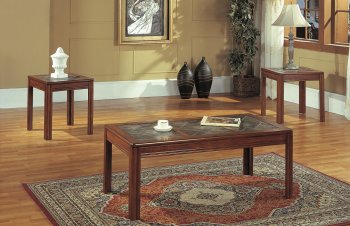 Traditional Walnut Coffee Table 3PC Set w/Patterned Tile Tops [HLCT-T589]