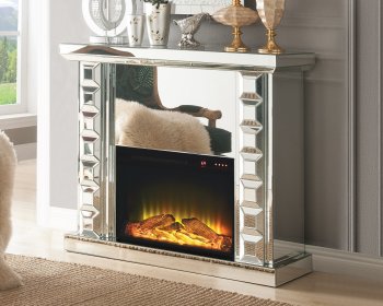 Donimic Fireplace 90202 in Mirror by Acme w/ Adj. Temperature [AMFP-90202-Dominic]