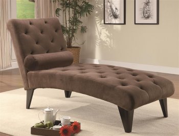 Chocolate Velour Fabric Modern Chaise Lounger w/Bolster Pillow [CRCL-550069]