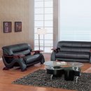 Black Leather 3PC Modern Living Room Set W/Mahogany Arms