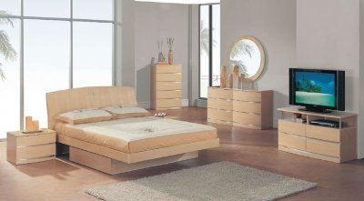 Maple Semi Gloss Finish Contemporary Bedroom W/Bottom Drawer