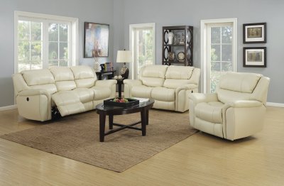 Dawson Power Reclining Sofa Set in White Leather Match