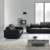 Black Leather 3PC Living Room Set w/Steel Legs