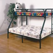 Black Finish Contemporary Twin/Full Bunk Bed w/Built-In Ladders