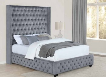 Rocori Upholstered Bed 306075 in Gray Velvet by Coaster [CRB-306075-Rocori]