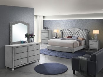 Alana Bedroom Set 5Pc in Silver Velvet Fabric [ADBS-Alana Silver]