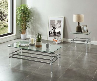 Trofa 3Pc Coffee & End Table Set CM4351 in Chrome