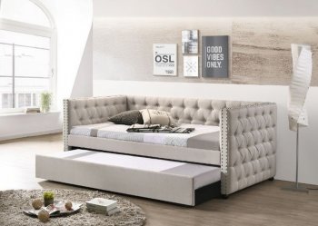 Romona Twin Daybed 39440 in Beige Fabric by Acme w/Trundle [AMB-39440 Romona]