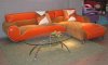 Two-Tone Leather/Microfiber Modern Sectional Sofa w/Metal Legs