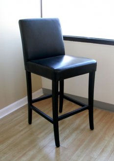 Black Leather Contemporary Bar Stool With Wooden Legs