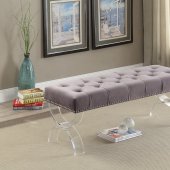 Ava 102 Bench in Grey Velvet Fabric by Meridian w/Acrylic Legs