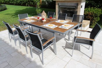 Galliano Outdoor Dining Set 9Pc in Seagull w/Castaway Chairs [BLOUT-Galliano-Castaway 9pc]