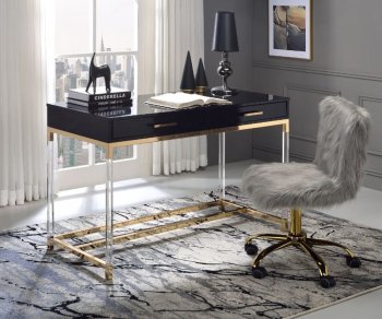 Adiel Writing Desk 93104 in Black & Gold by Acme w/USB Port [AMOD-93104 Adiel]