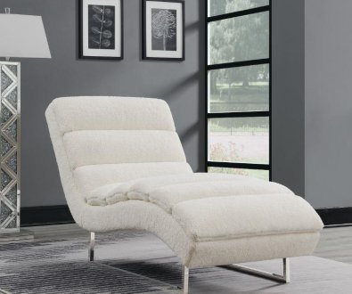 509045 Chaise Lounge in White Faux Sheepskin Fabric by Coaster