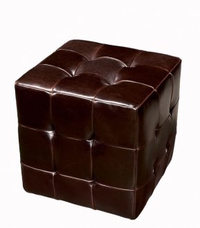 Cube Shape Button-Tufted Contemporary Leather Ottoman