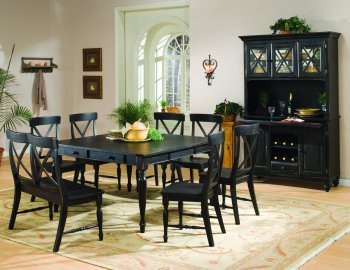 Black Finish Contemporary Dining Table w/Optional Items [HEDS-715BK-Expedition]