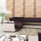 Cream Vinyl & Dark Brown Fabric Modern Sectional Sofa w/Options