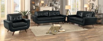 Deryn Sofa & Loveseat 8327BLK Black Leather Gel by Homelegance [HES-8327BLK-Deryn]