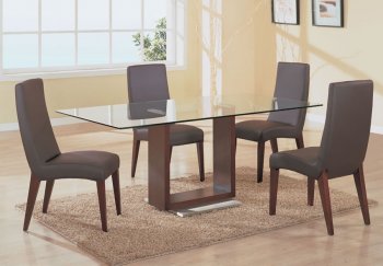 Rectangle Shape Glass Top Modern Dinette Set With Wooden Base [GFDS-388DS]